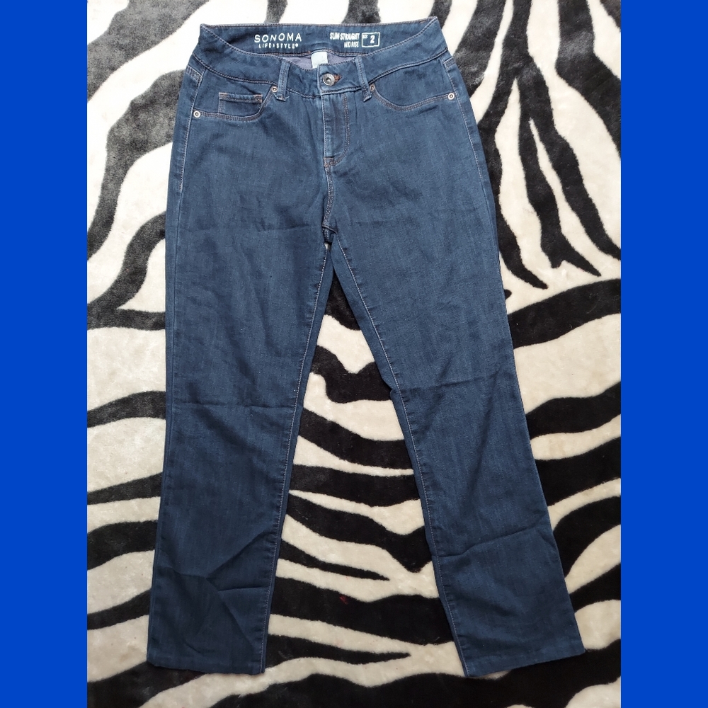 Sonoma Slim Straight Mid Rise ALTERED Blue Jean Pants